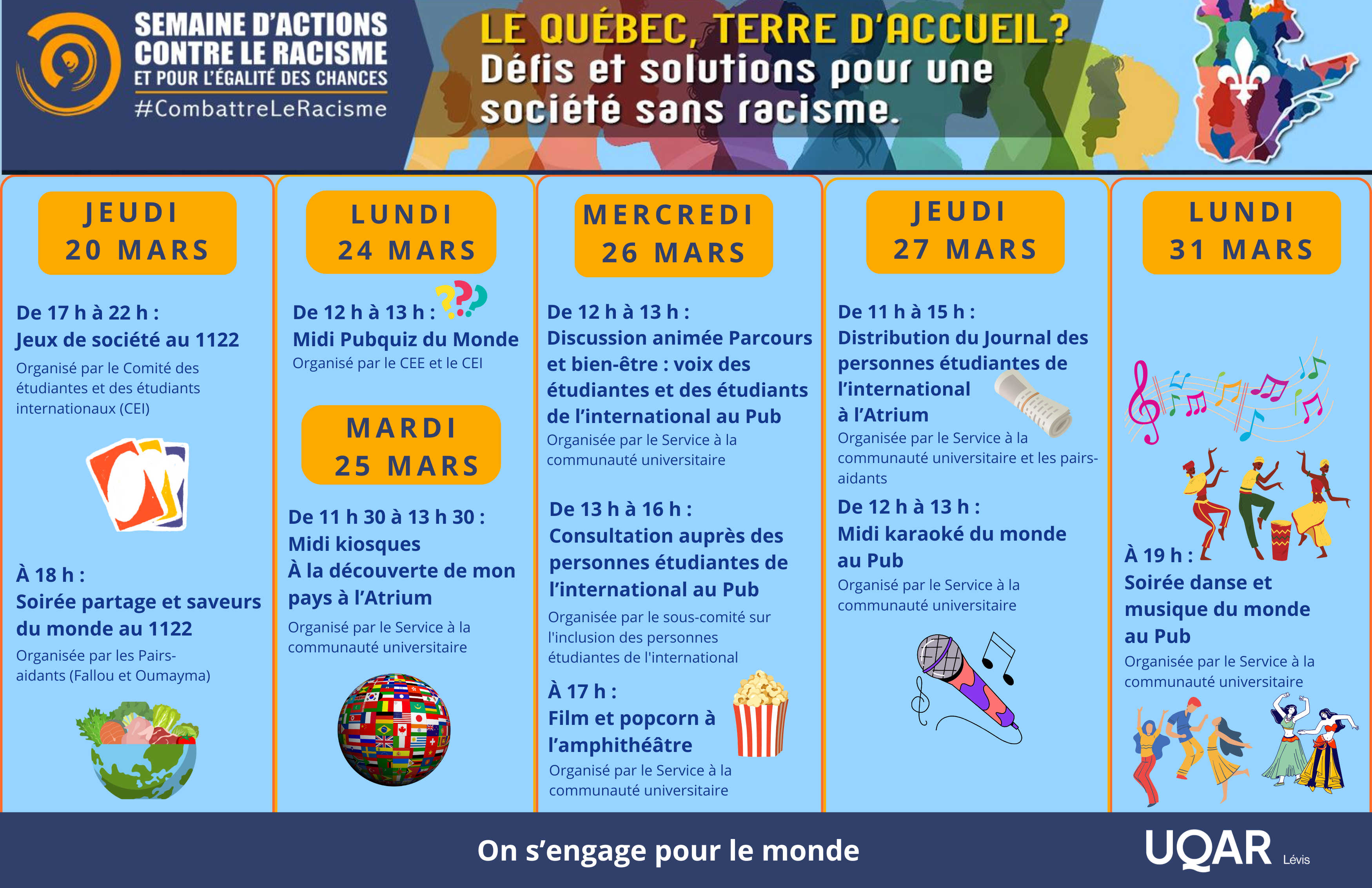 Horaire des activités de la semaine d'actions contre le racisme